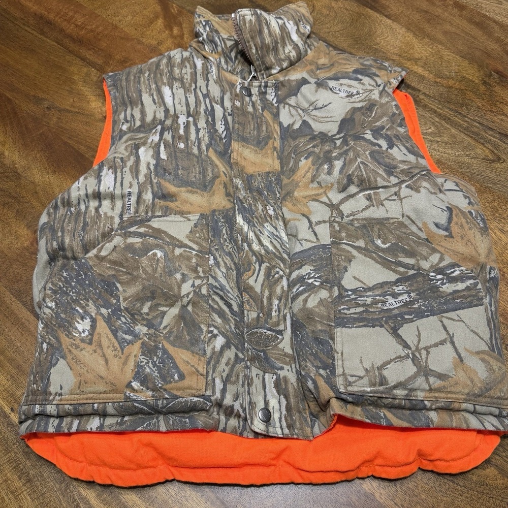 Vintage RealTree Camo Reversible Puffer Vest Orange Hunting